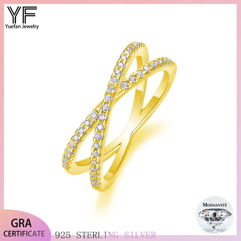 

S925 Sterling Silver Cross X-Row Diamond Ring Moissanite Engagement Ring Band Pure Silver Jewelry