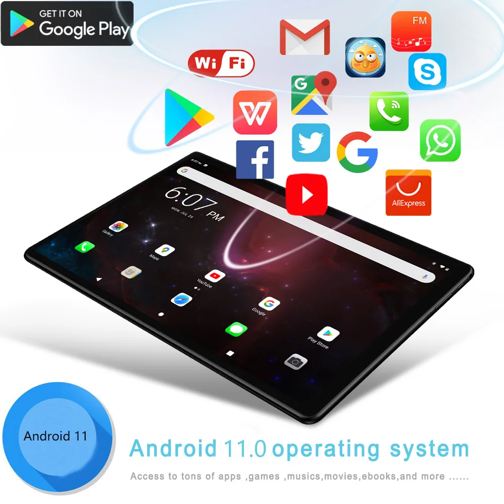 2025 패드 K107 안드로이드 태블릿 4GB RAM 64GB ROM 10.1 대형 태블릿 듀얼 SIM 듀얼 카메라 Google Bluetooth