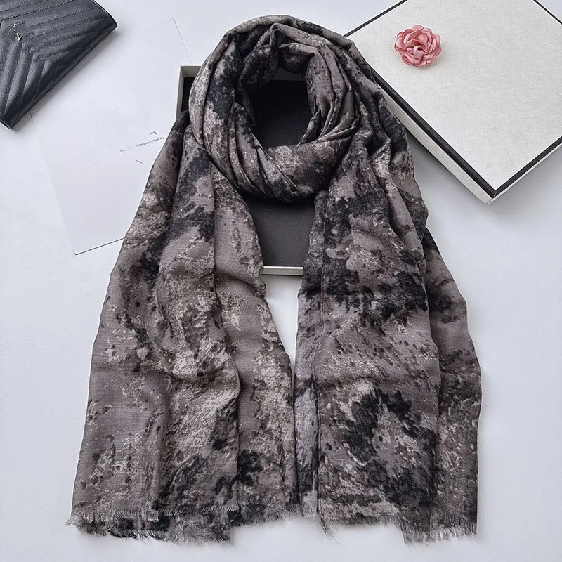 Damen-Schal, Winter, lässig, Batik-Viskose-Schal, dick, atmungsaktiv, Ombre-Farbverlauf, Ölgemälde-Design, nicht elastisch, weicher Stoff