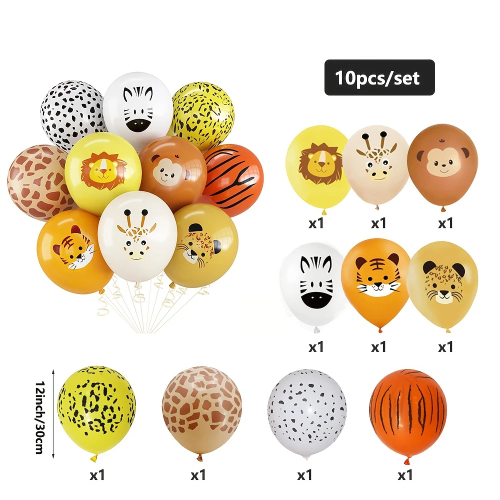 مجموعة بالونات من اللاتكس على شكل حيوانات الغابة مكونة من 10 قطع لتزيين حفلات أعياد الميلاد في الغابة