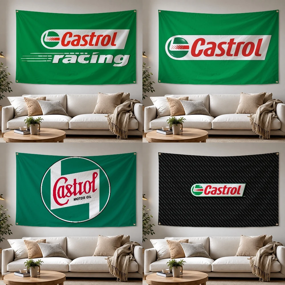 C-Castrol Moto Oil Brand Outdoor-Flagge für Zuhause, Camping, Party, Club, Dekoration, Garten, Hof, Wandbehang, Banner