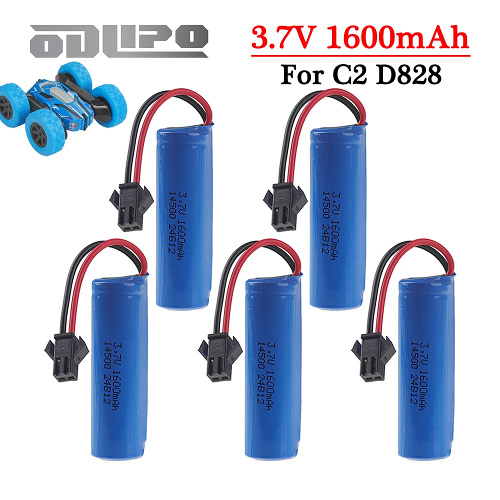 3.7v 1600mAh Lipo Battery for JJRC C2 D828 RC Car Parts 3.7v 800mah 14500 SM-2P For RC Stunt Dump Car Battery Toys Accessories