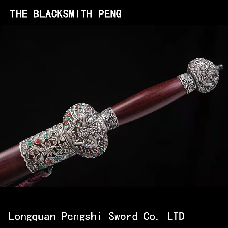 Sterling silver carved accessories High-end Zhu nose Dragon sword Umbila Hand forged secret steel Fine grinding Chinese Swords