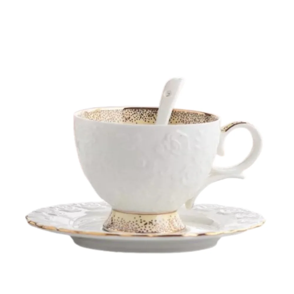 

Vintage Ceramic Coffee Cup Spoon Plate Set Luxury Exquisite Latte Flower Tea Water Cup Creative European Style Tea Cup Set Cafe