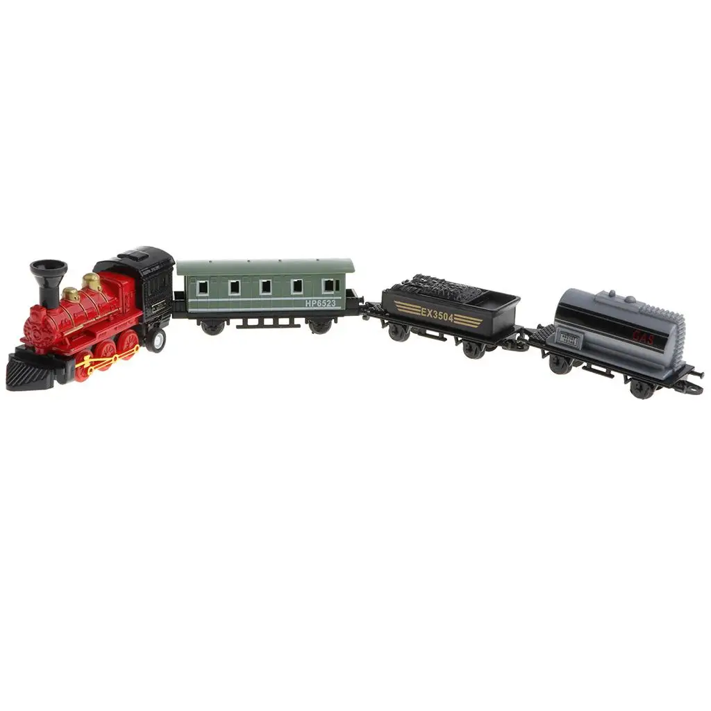 Conjunto de trem puxado para trás com locomotiva de motor fundido colecionável