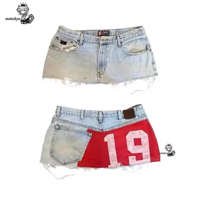 Womens Hip Hop Y2k Mini Short Skirts Applique Print Denim Goth Street Harajuku Vintage High Waist Sexy Loose Casual girls Skirt view 3