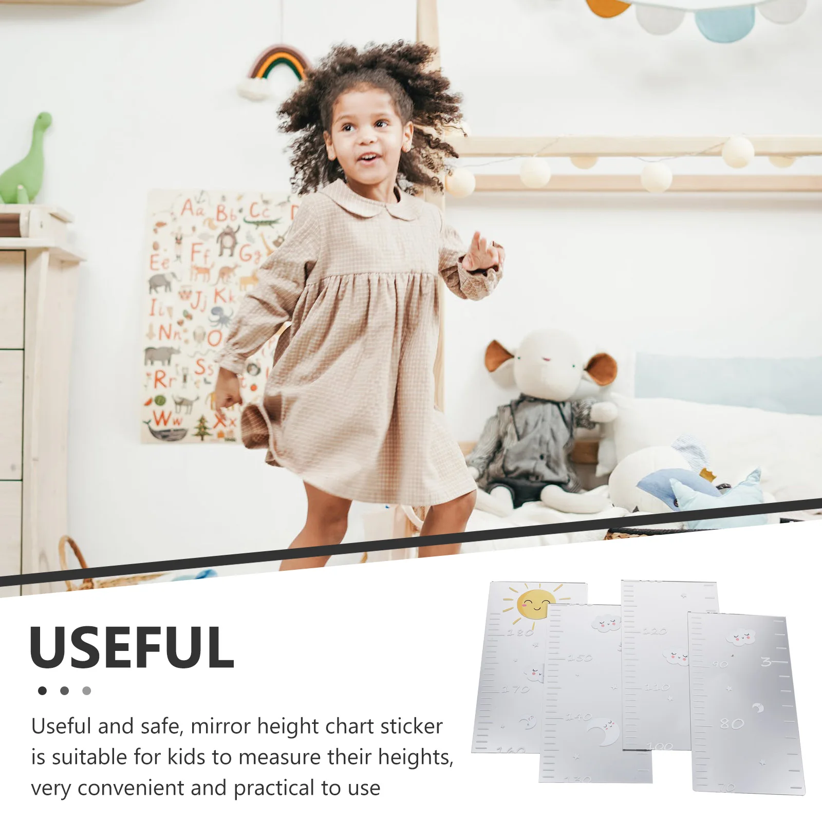 

1Set Sun Cloud Mirror Growth Chart Decorative Kids Room Wall Sticker Height Measurement Toddler Children Sticker
