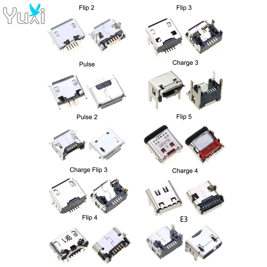 YuXi 2pcs Micro USB & Type C Socket For JBL Charge Flip 5 4 3 Pulse 2 E3 Bluetooth Speaker Charging Port Connector Dock Plug