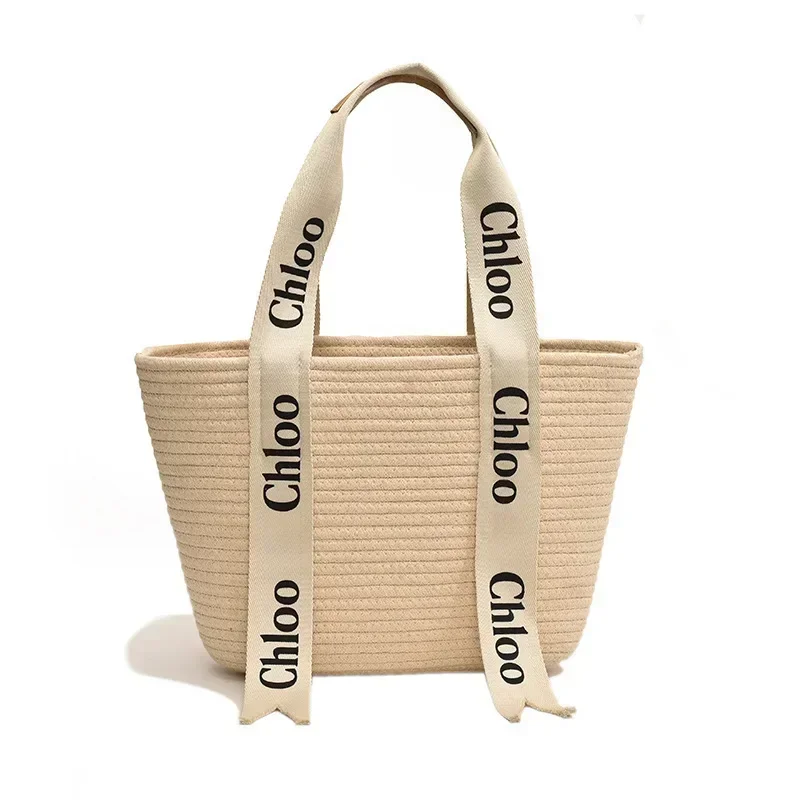 2024 Summer Straw Tote Bag Holiday Seaside Hand Woven Vegetable Basket