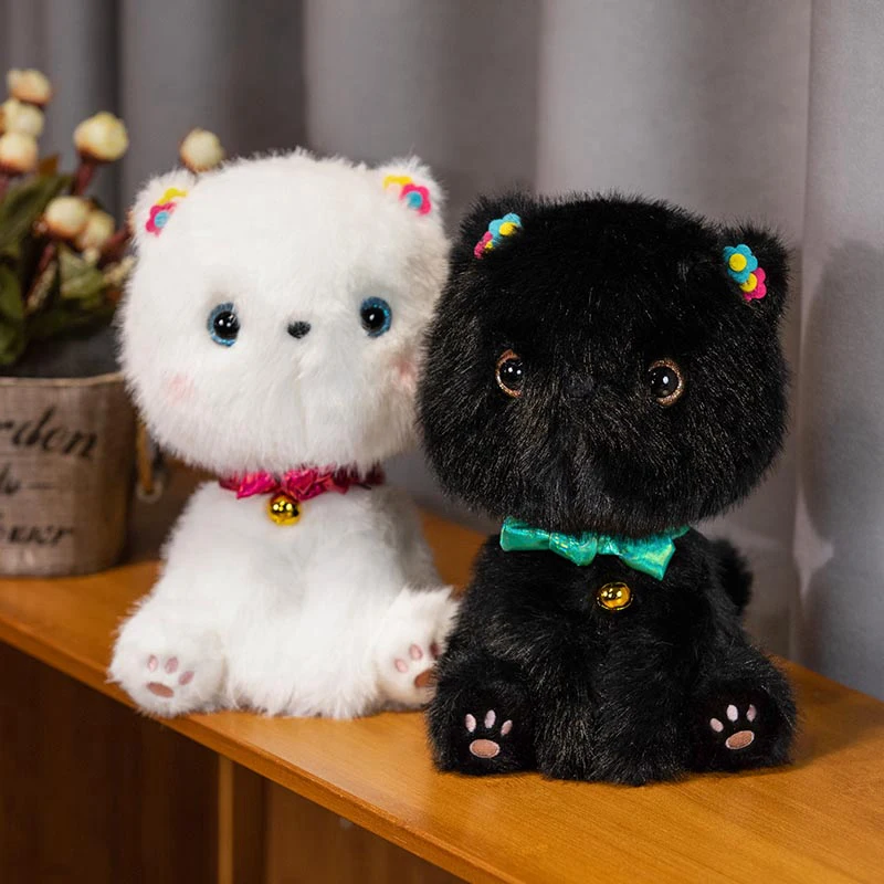 

25 см белая черная кошка Сидящая Кукла Плюшевые игрушки-животные мягкое металлическое кольцо кавайная кошка плюшевый подарок на Рождество