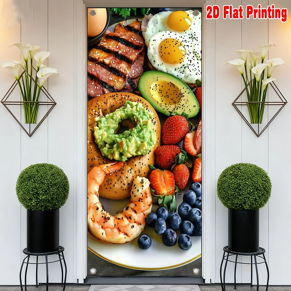 2D Flat 1pc Door Banner Healthy Breakfast Plate Polyester Perfect for Holiday Parties Home Decor Suitable for Bedroom Decor