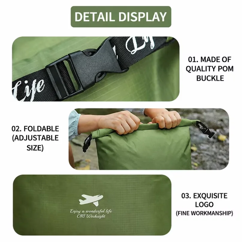 Multifunctional Outdoor Folding Bag Waterproof Oxford Dry Bag Large Capacity for Hiking Swimming Trekking Storage