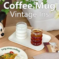 300ML Coffee Mug Creative Glass Cups Vintage Ins Style Heat-Resistant Ripple Drinking Glasses for Juice Glassware Wine Cups