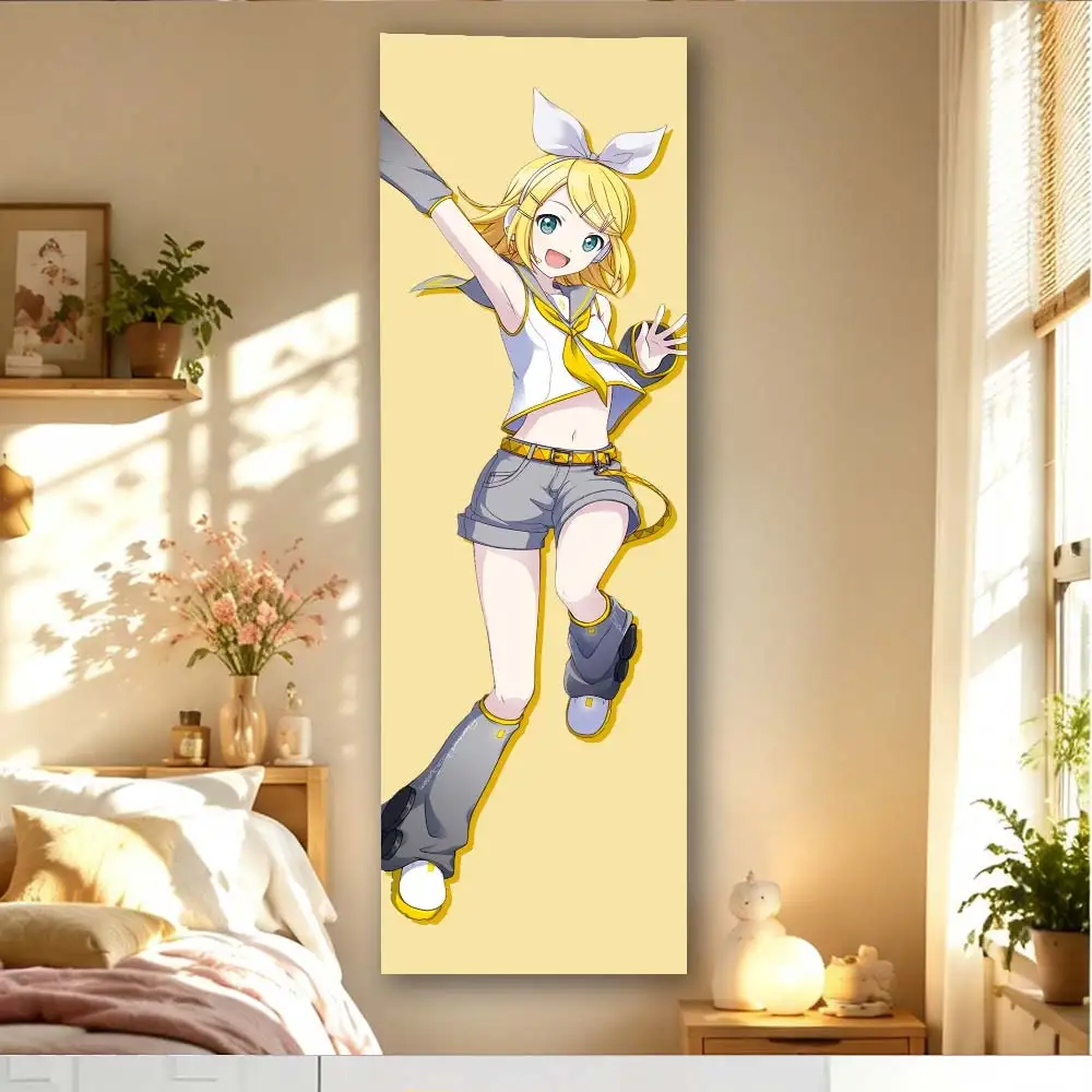 tapecaria-vertical-longa-kagamine-rin-com-fundo-amarelo-decoracao-de-parede-de-anime-vocaloid