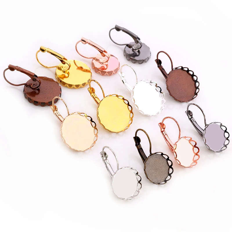 12mm 14mm 18mm 20mm 10pcs 8 Colors Plated French Lever Back Earrings Blank/Base,Fit 12-20mm Glass Cabochons,;Earring Bezels