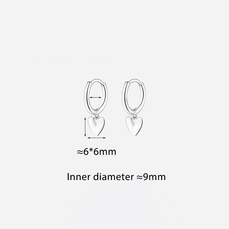 Silver Color Minimalist Sweet Heart Pendant Hoop Earrings for Charm Women Elegant Fashion Jewelry Casual Accessories