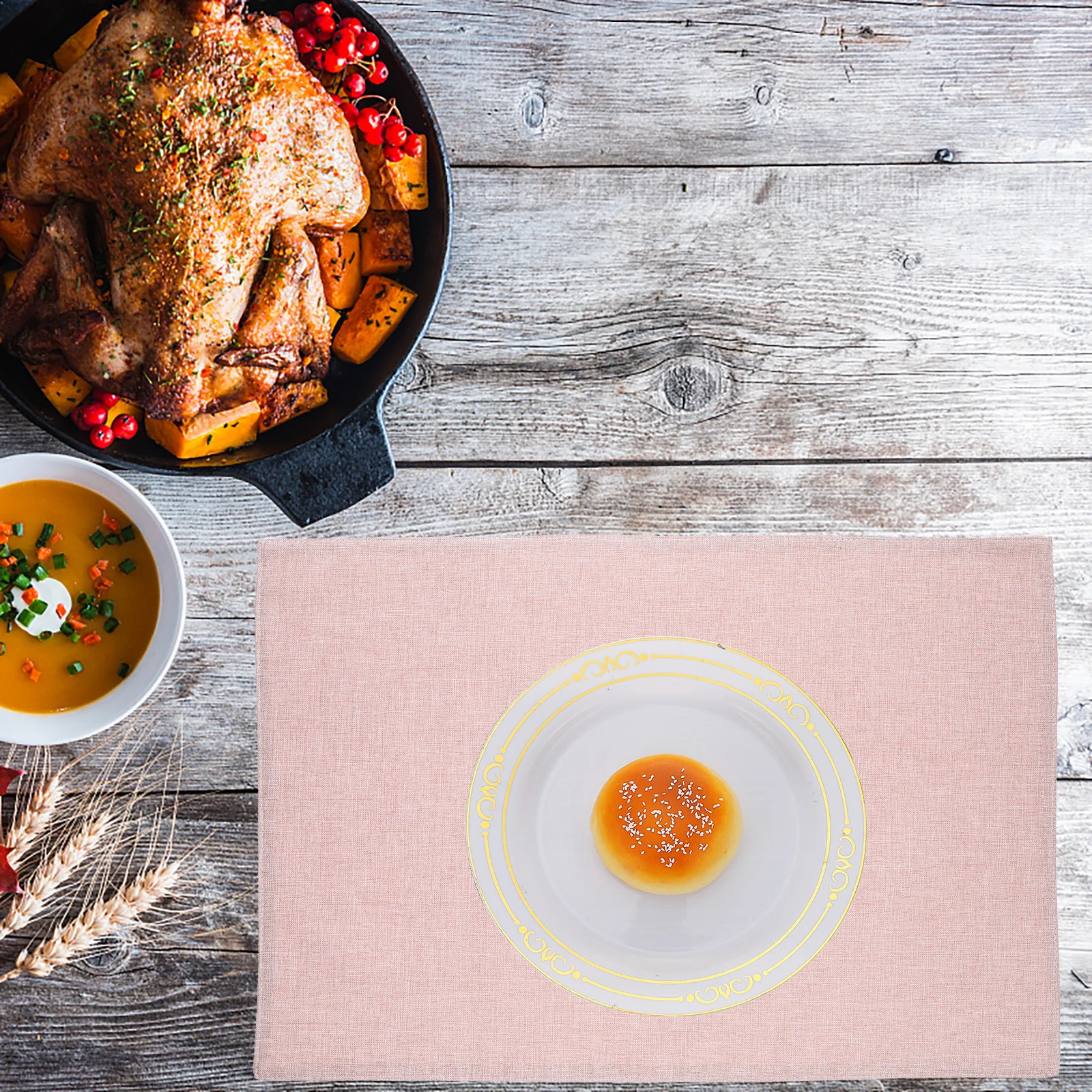 

4Pcs Linen Placemats Foldable Space-Saving Non-Slip Dining Table Mats Reusable Washable Home Kitchen Decor Linen Placemat