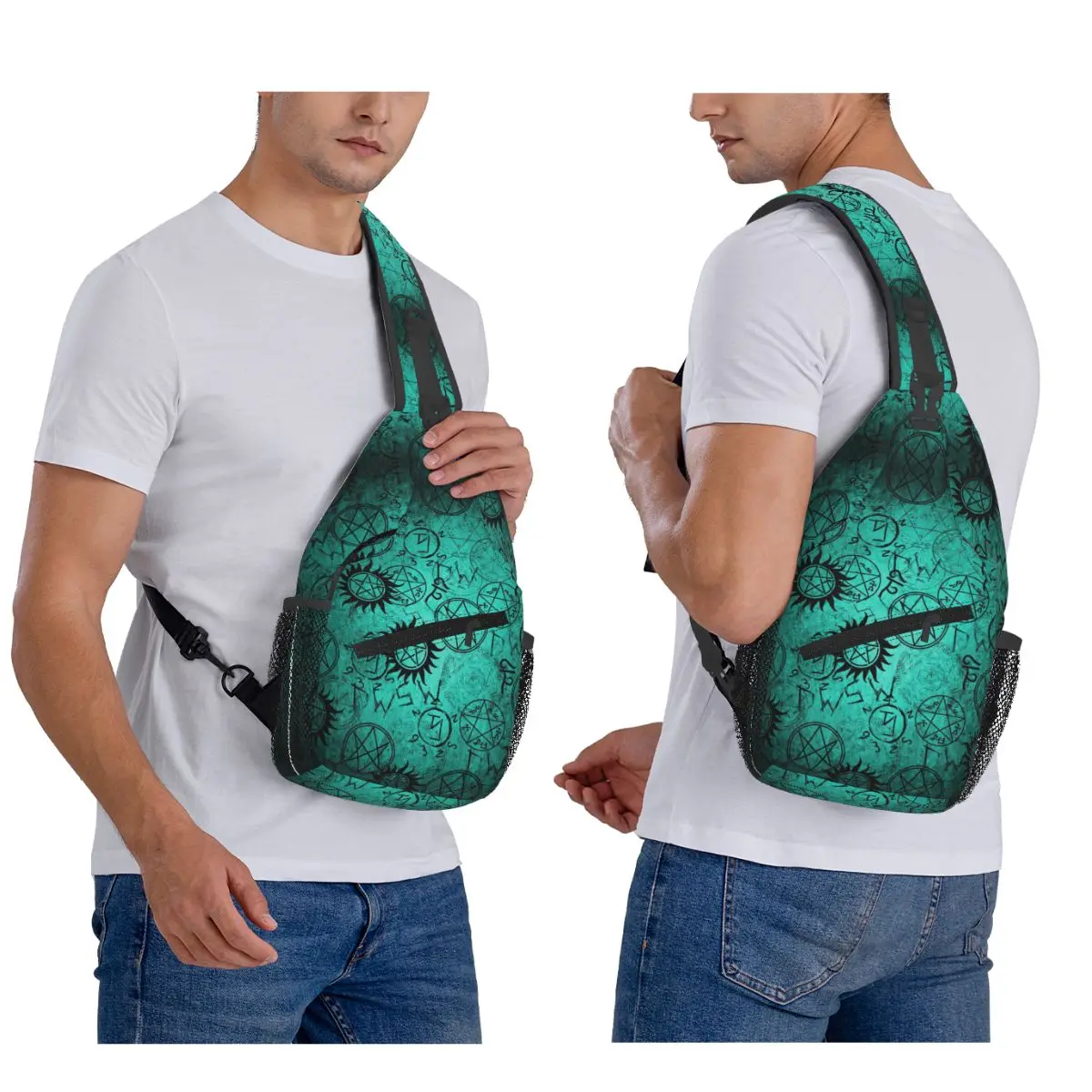 

Supernatural Teal Chest Bag Men Sling Crossbody Backpack Chest Bag Travel Hiking Daypack Shoulder Bag