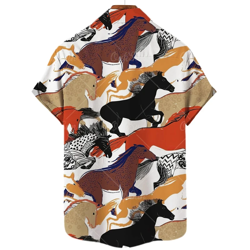 Cartoon Animals Pattern Summer Men\'s Shirts Casual Oversized Short-sleeved Fashion Leopard Print Blouses Trend Lapel Camisa Tops