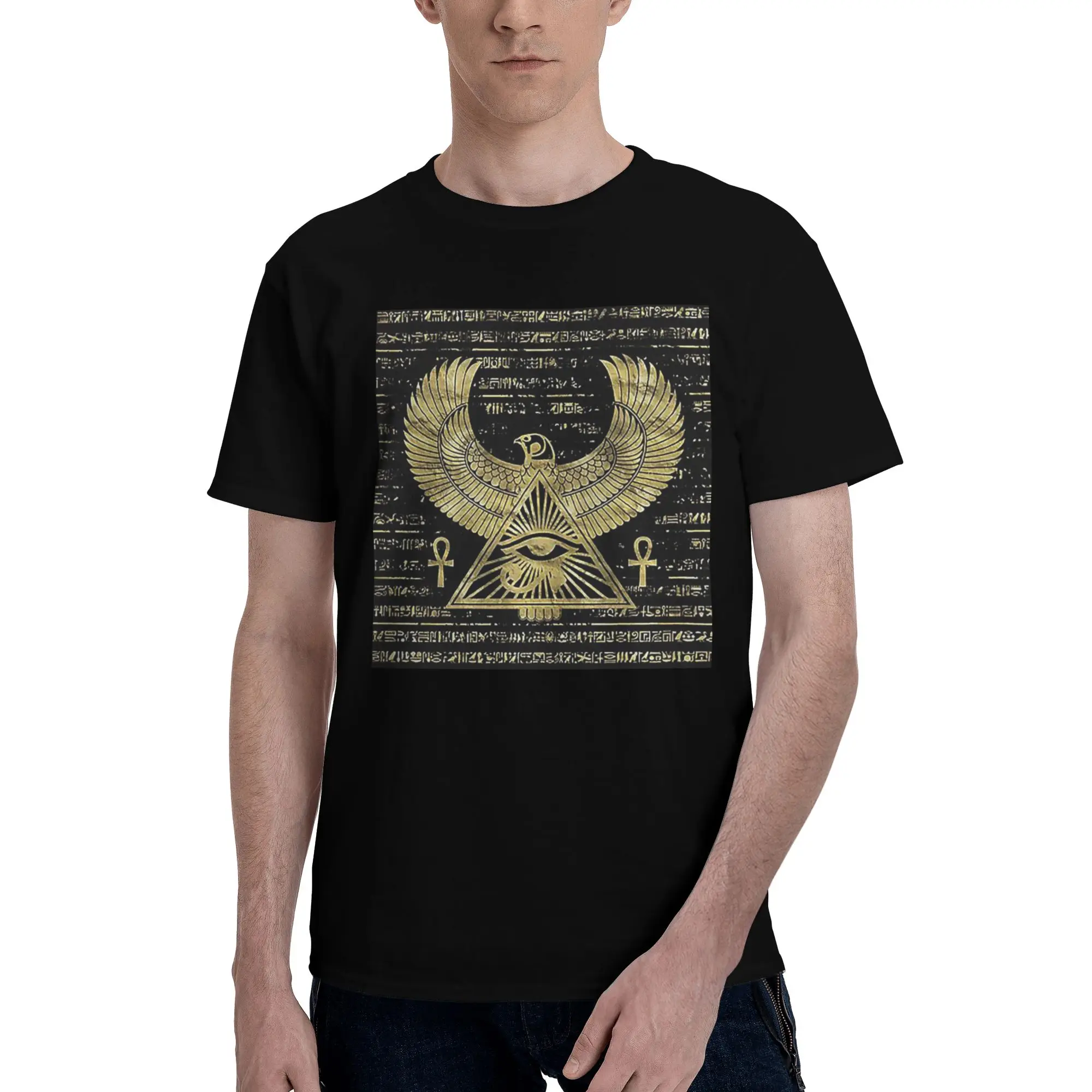 

Egyptian Eye of Horus Wadjet Gold and Black 100% Cotton T-Shirt Men'sFunny T Shirts Men Crew Neck Short Sleeve S-6XL