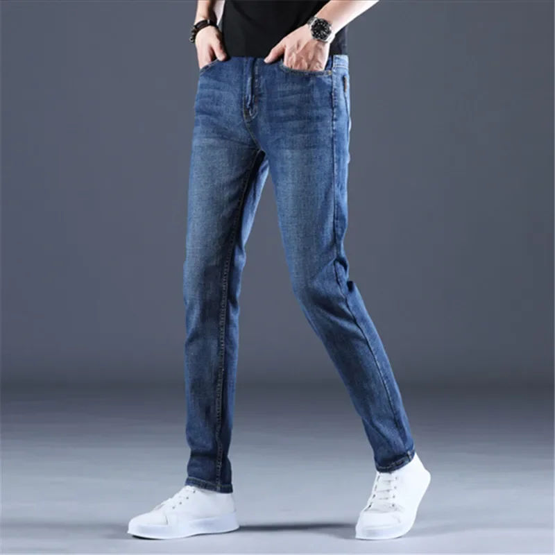 

2023 Classic Men Casual Mid-Rise Straight Denim Jeans Long Pants Comfortable Trousers Loose Fit New Brand Menswear Man's Jeans