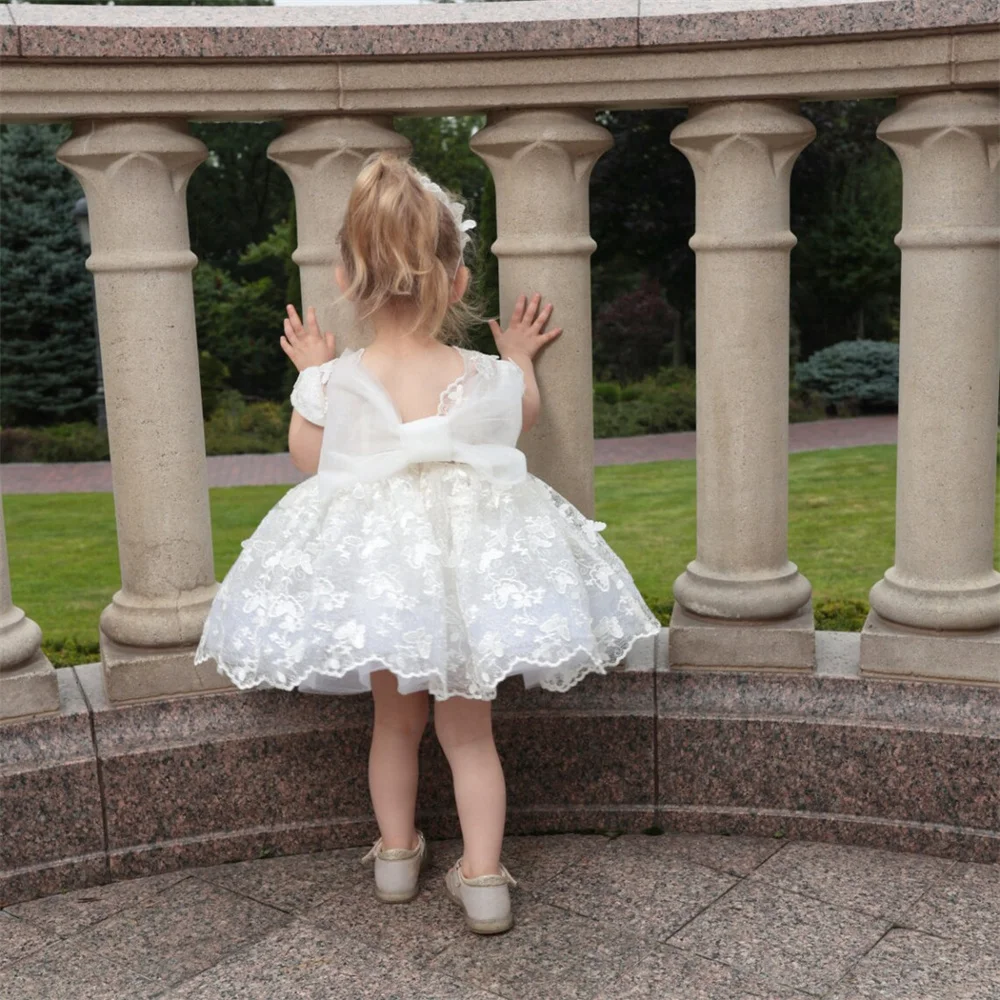 Vestido de encaje de flores para niña, vestido de tul para niña, vestido de princesa con flores para niño pequeño, bautizo, princesa personalizada para niño