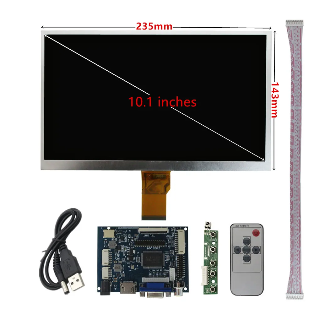 10.1-inch 1024 * 600 LCD Screen Computer-Aided Display Driver Control Board VGA HDMI Compatible Raspberry Pi Banana Pi