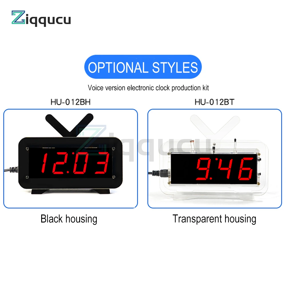 Compact DIY Digital LED Clock Kit 4-digit Light Control Temperature Date Time Display W/ Transparent Case for indoor outdoor