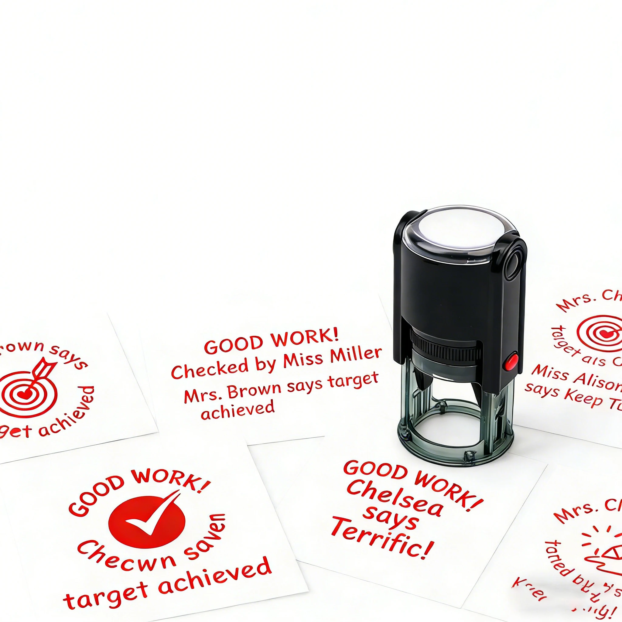 

Custom Comments Text Self-inking Stamp 30mm Round Color Red Custom Logo Design Press-type Inking Stamps for School Teaching