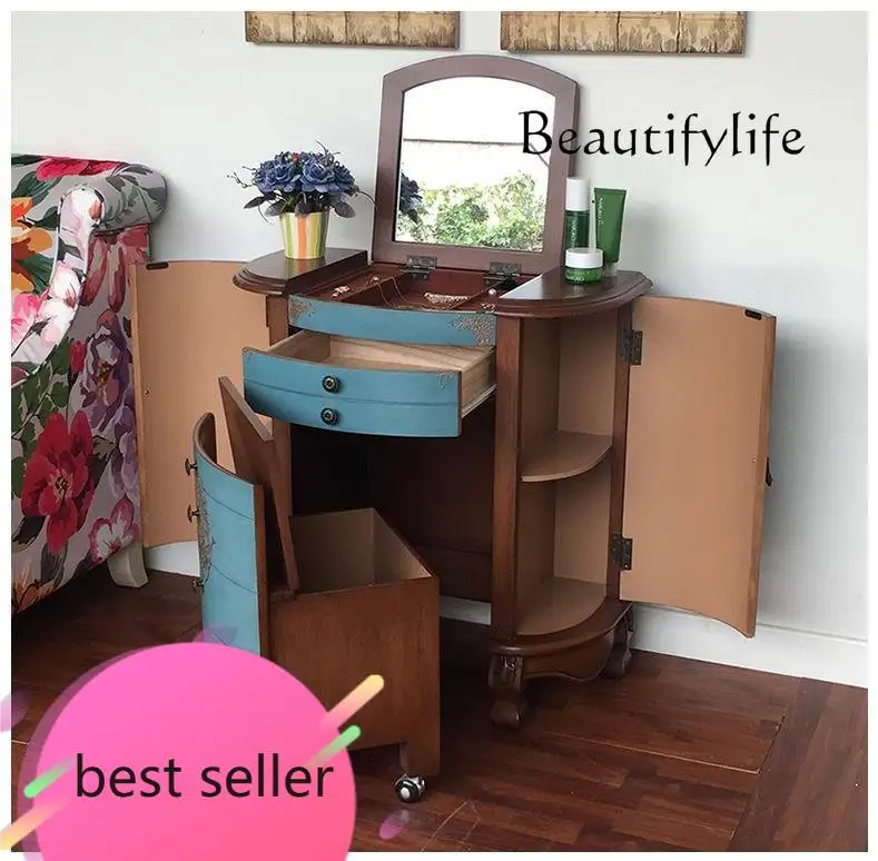 

new American flip dresser retro small apartment bedroom simple makeup cabinet painted dressing table