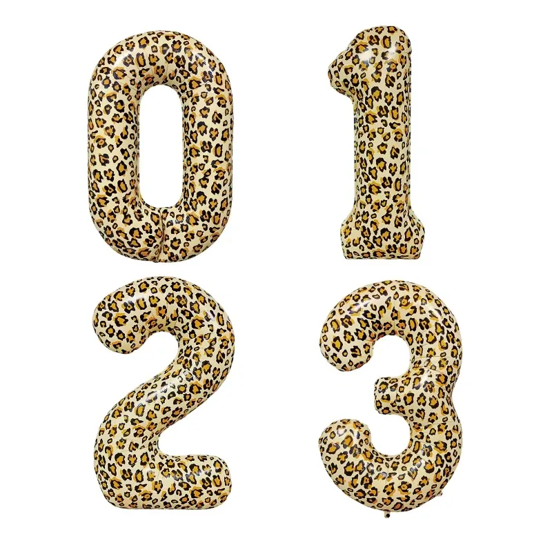 40inch 32inch Leopard Number Balloons Animal Pattern Cheetah Digital Aluminum Foil Balloon Birthday Party Decoration
