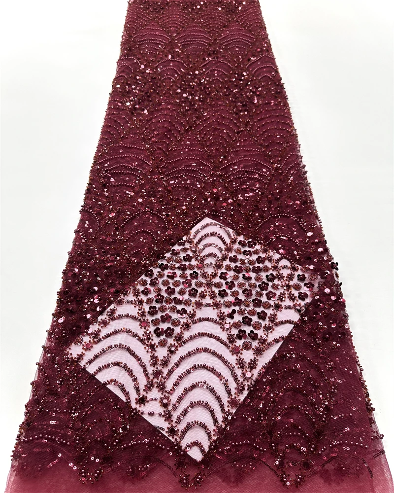 Hoge kwaliteit Afrikaanse handgemaakte kralen kant stof naaien pailletten borduurwerk Nigeriaanse kant stof vrouwen trouwjurk