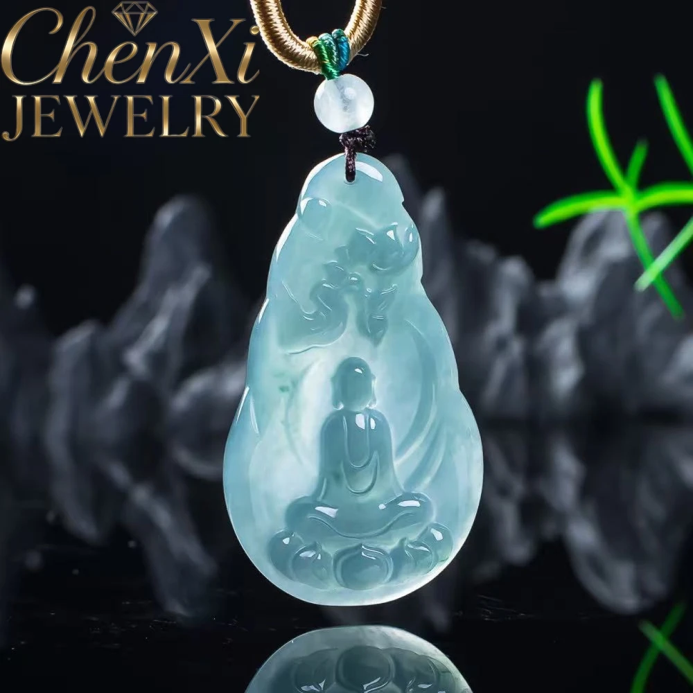 Natural A-Grade Ice-Blue Water Jadeite Bodhisattva Pendant Elegant Charm Standout Piece High-End Keepsake Exquisite Luxury Gift