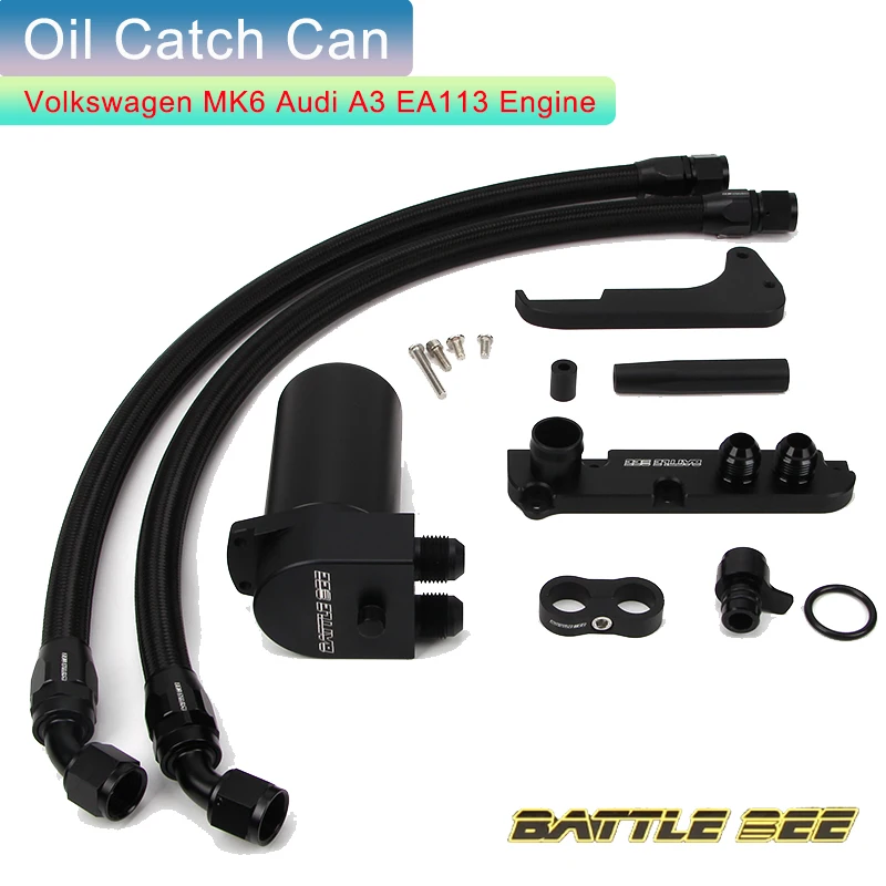 Car Baffled Oil Catch Can Reservoir Tank Aluminum Oil Dipstick Hole Breathable Kettle For EA113 Engine MK6 Golf R Audi A3