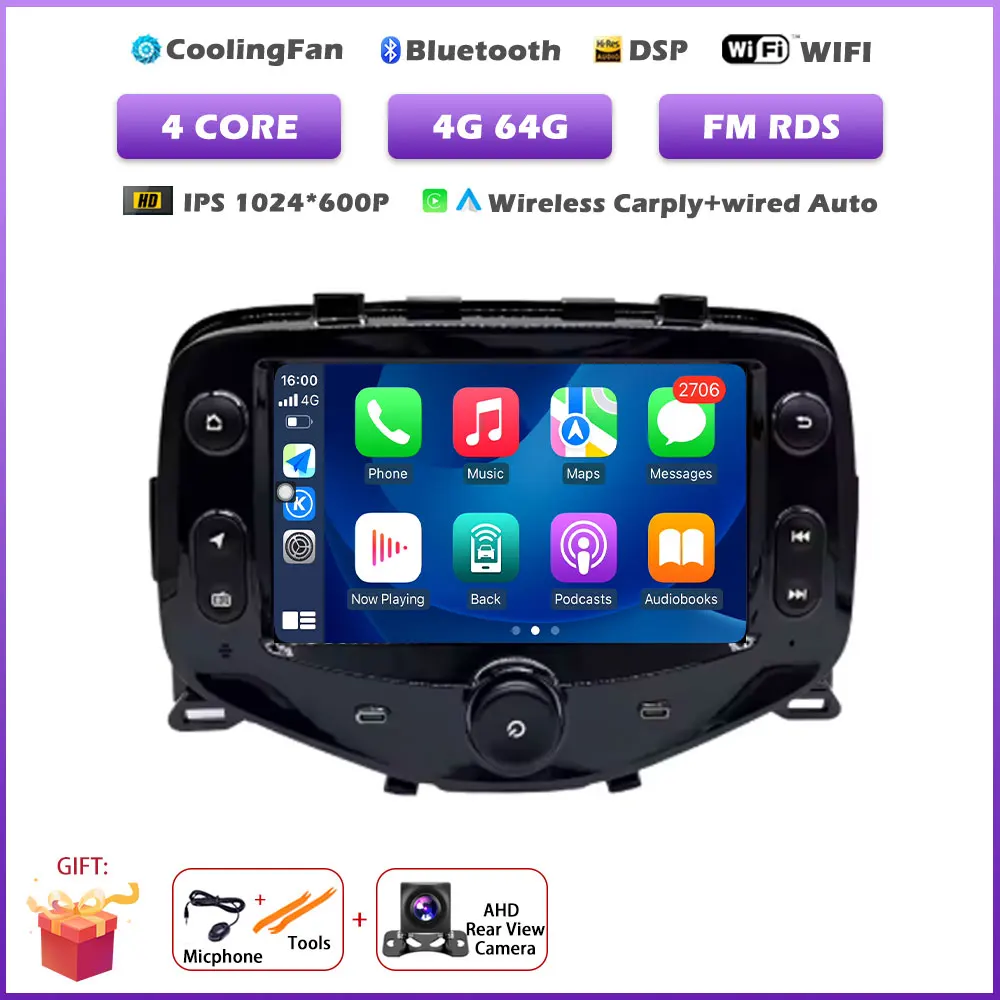 Android 16 Auto Autoradio voor Toyota Aygo Peugeot 108 Citroen C1 2014-2021 Multimedia Videospeler Navigatie Stereo GPS apparatuur