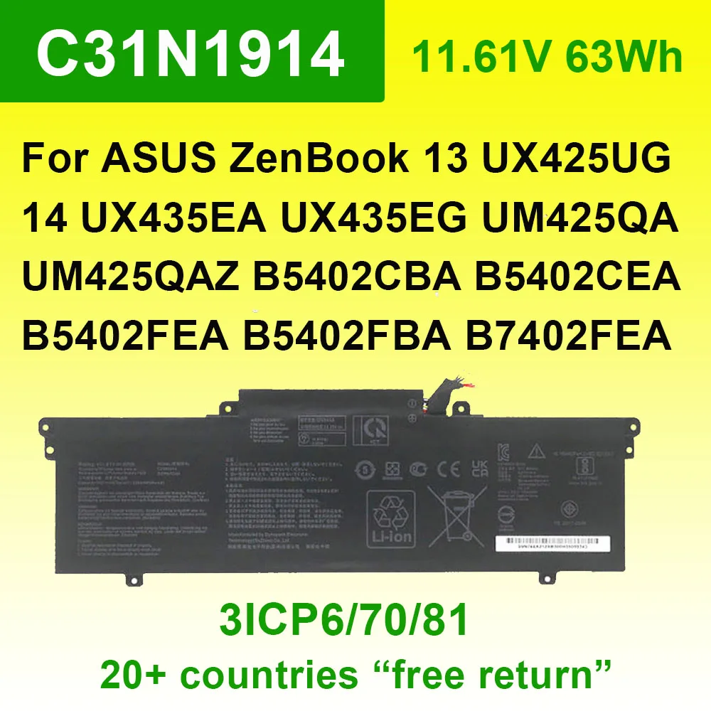 C31N1914 For ASUS ZenBook UX425QA UX425UG UX435EA UX435EG UX435EGL UM425QA UM425QAZ B5402FBA B5402FEA B5402CBA Laptop Battery