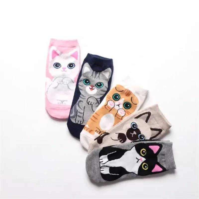 1-40Pairs Cartoon Cat Printing Socks Women Cute Funny 3D Animal Paw Stockings Cotton Harajuku Kawaii Ankle Sox Calcetines