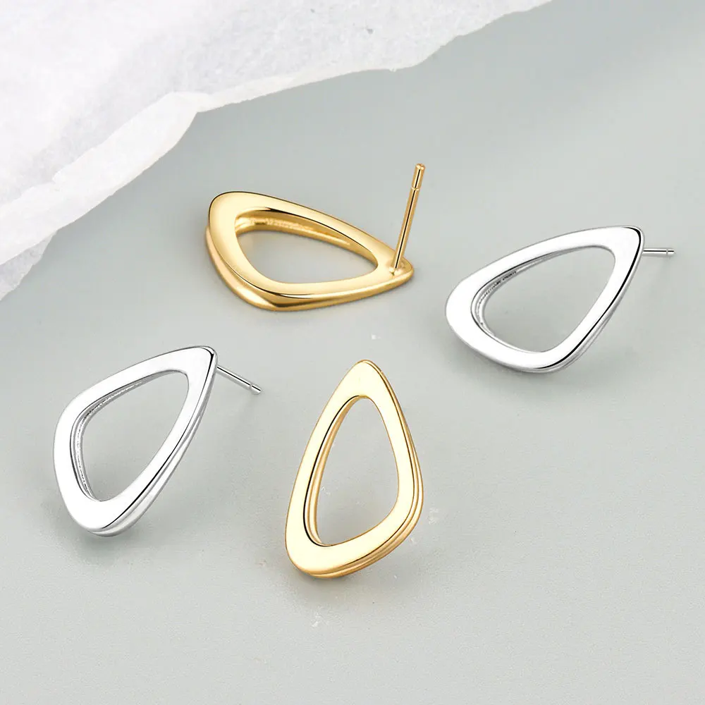 QMCOCO Silver Color Retro Simple Design Triangle Geometry Earrings For Women Pierced Push-Back Earstud Trendy Jewelry Gifts