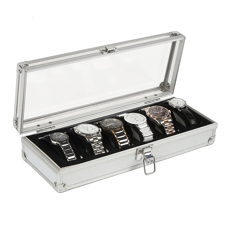 6/12 Grids Wrist Watch Display Box Case Holder Locked Jewelry Storage Organizer