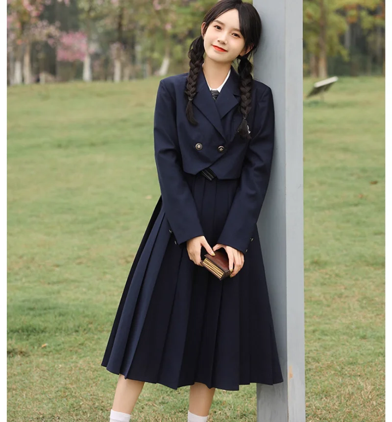 Sweet Tribe College Style JK Uniform Student Girl Hundred Fold Dress Three Piece Set