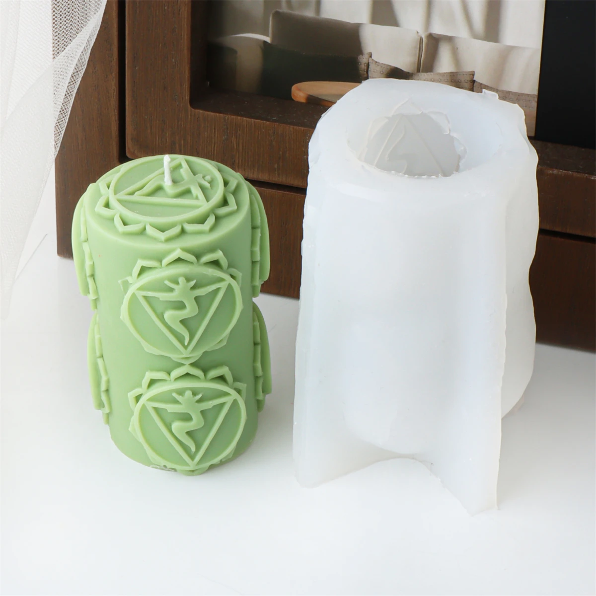 Chakras Pillar Silicone Candle Mold DIY Cylinder Chakras Spiritual Candle Mold Handmade Geometry Pillar Soap Plaster Making Mold