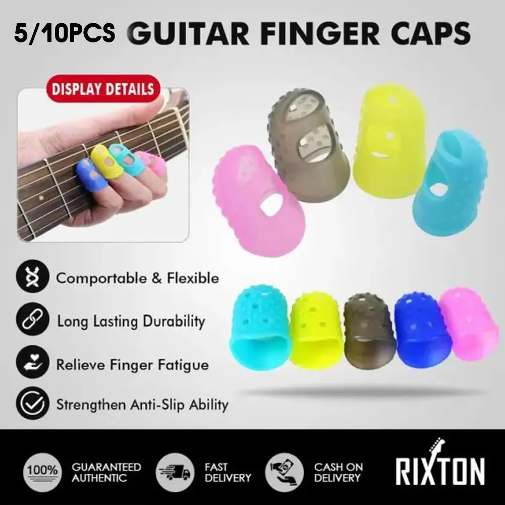 5Pcs Multifunctional Silicone Thimbles Guitar Finger Protector Hollowed Out Breathable Protective Finger Sleeve Crafts Sewing