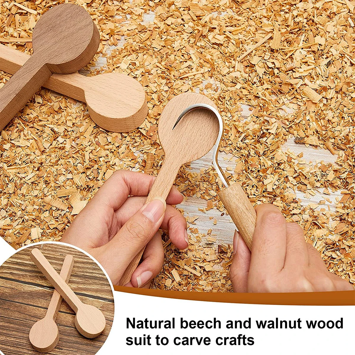 5Pcs Wood Carving Spoon Blank Kit Beech and Walnut Unfinished Wooden Spoon Portable Wooden Whittling Art Supplies DIY Wood Craft