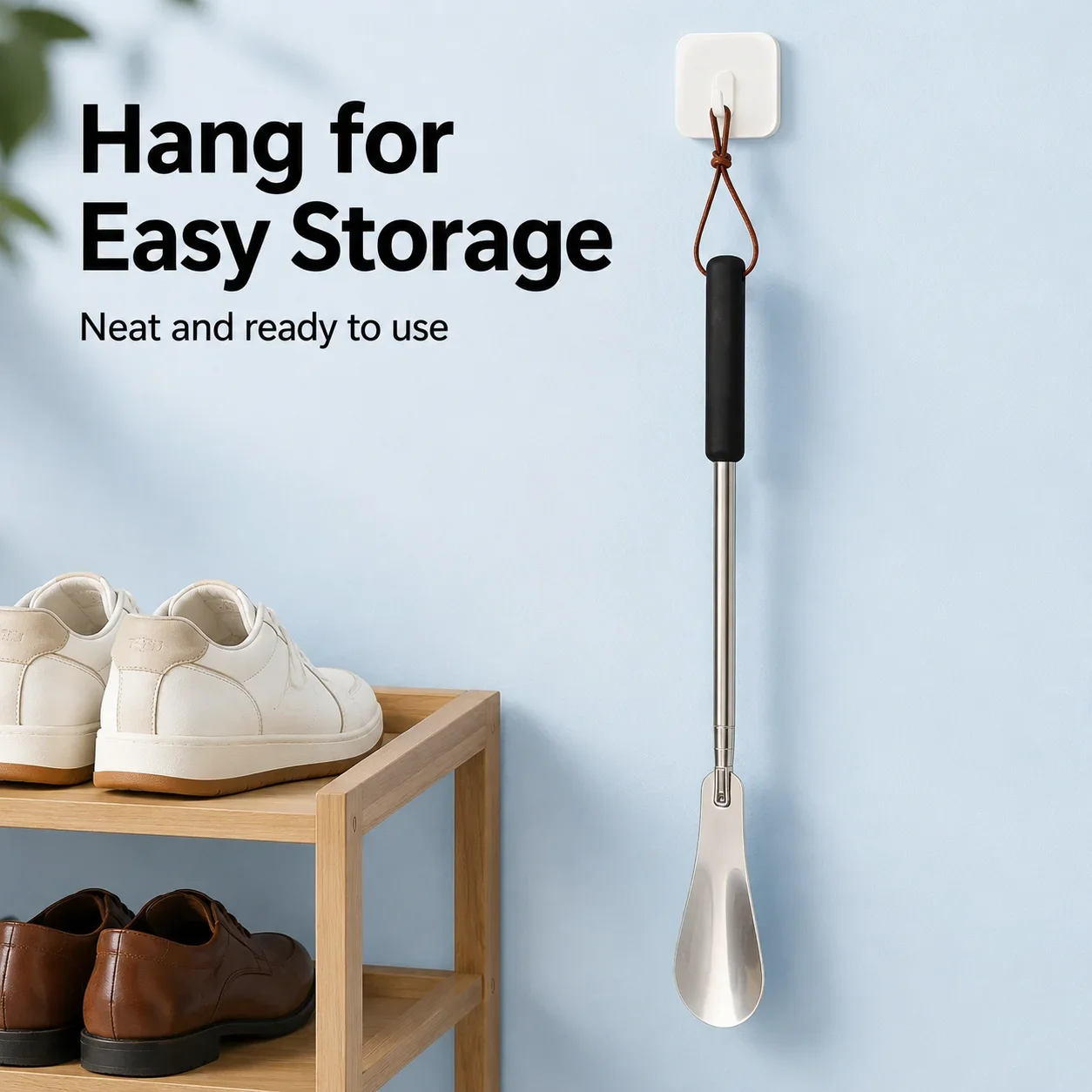 Retractable Metal Shoe Horn Long Handle Adjustable Shoe Lifter with Soft Grip for Seniors Pregnant Women Home Dressing Aid Tool