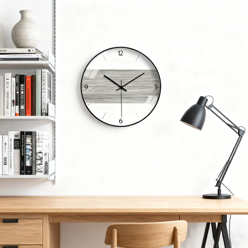 

Rustic-chic Wall Clock Imitation Half-wood Grain Clock Farmhouse Courtyard Modern Style Corner Wall Clock Noiseless Non Ticking