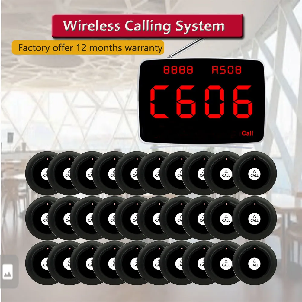 QWICALL 30 Call Buttons Transmitter 1 Display Monitor Receiver for Restaurant Office Clinic Wireless Calling System