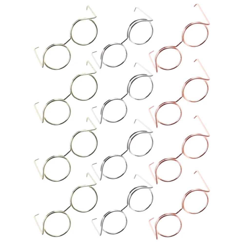 

12 Pcs Glasses Bulk Sunglasses for Dress Dolls Eyeglasses Copper Wire Rimmed Accessories Mini