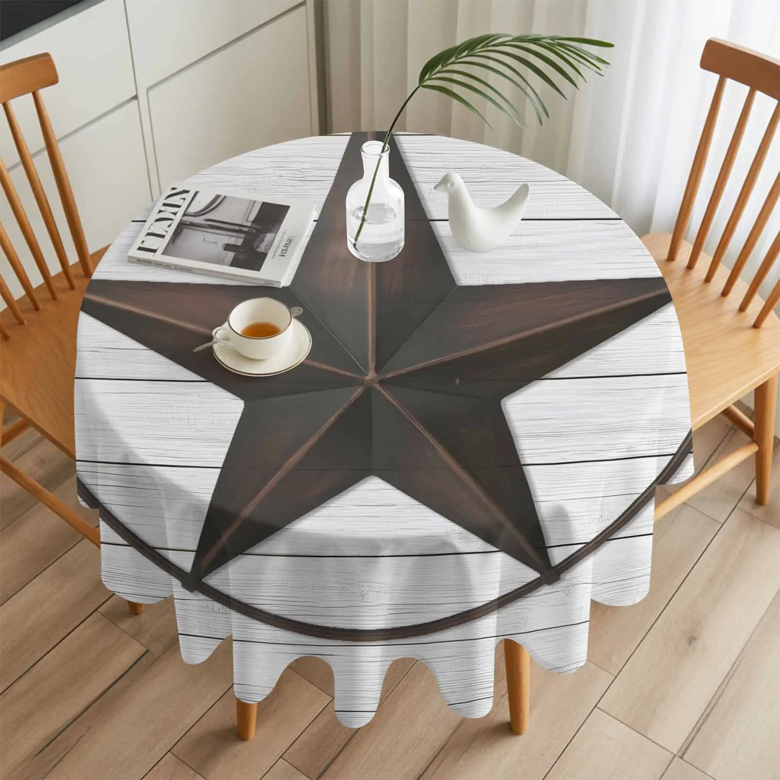 

Western Texas Wood Grain Star Round Table Cloth Festival Dining Tablecloth Waterproof Table Cover for Wedding Party Decor