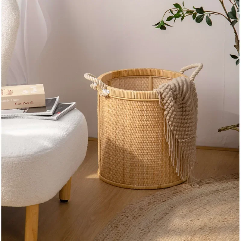 Simple Vintage Laundry Basket Natural Rattan Weaving Storage Basket Two-side Handle Clothes Basket Bedroom Home Storage Toy