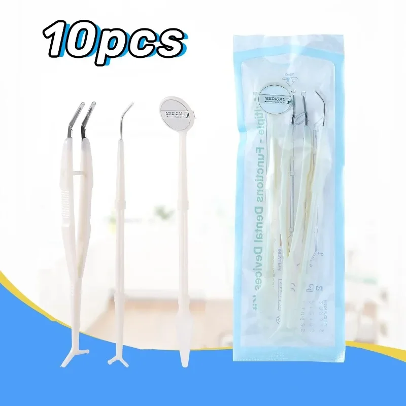 

10 Pack Disposable Dental Tartar Cleaning Tool Dental Mirror Probe Forceps Oral Cleaning Hygiene Kit Dentist Teeth Cleaning Tool